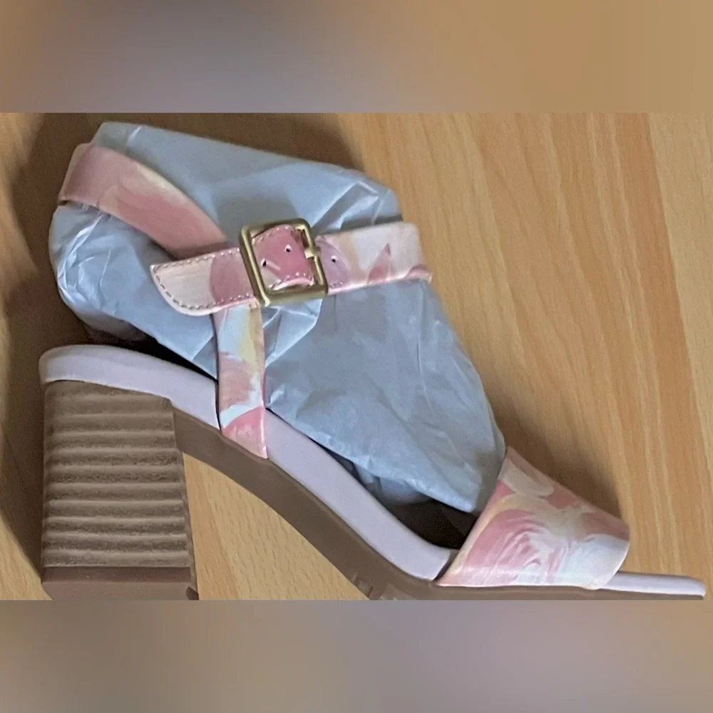 Rockport X Oh Joy! Collaboration Pink Multi Block Heel Sandal: Size 7.5
